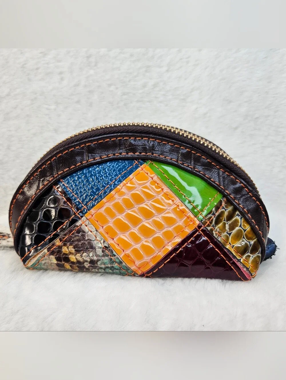 Patchwork Multicolor Half-Moon Cosmetic Coin Pouch